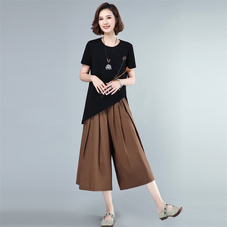 裙裤女高腰显瘦a字休闲2024夏季新款中年妈妈洋气七分薄款阔腿裤,女装套装/套裙,简韵佳