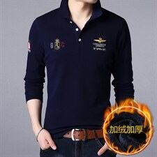 纯棉长袖t恤男秋冬季中年男士打底polo衫爸爸装上衣HPNT5228-P90，男装T恤，电商B212（原钱塘6029）