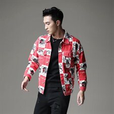 2021模图实体店款精品牛仔外套红色货号322-1，男装夹克，钱塘6007(原2006)