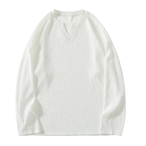 重磅480g美式银狐绒肌理感V领男大码长袖T恤T1704J加绒-特P30控58图片