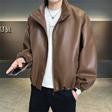 店主风2025秋季新款时尚立领皮衣宽松夹克外套男PY183-P115控155，男装皮衣，电商A413
