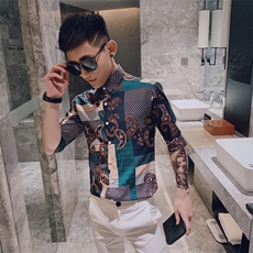 312A-240-P55新款社会小伙中袖衬衫韩版潮流男士五分袖衬衣C，男装T恤，星座312A-5