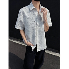 现货！夏季肌理几何图案美式短袖衬衫抖音得物可送样EX50575特P30，男装衬衫，电商A061