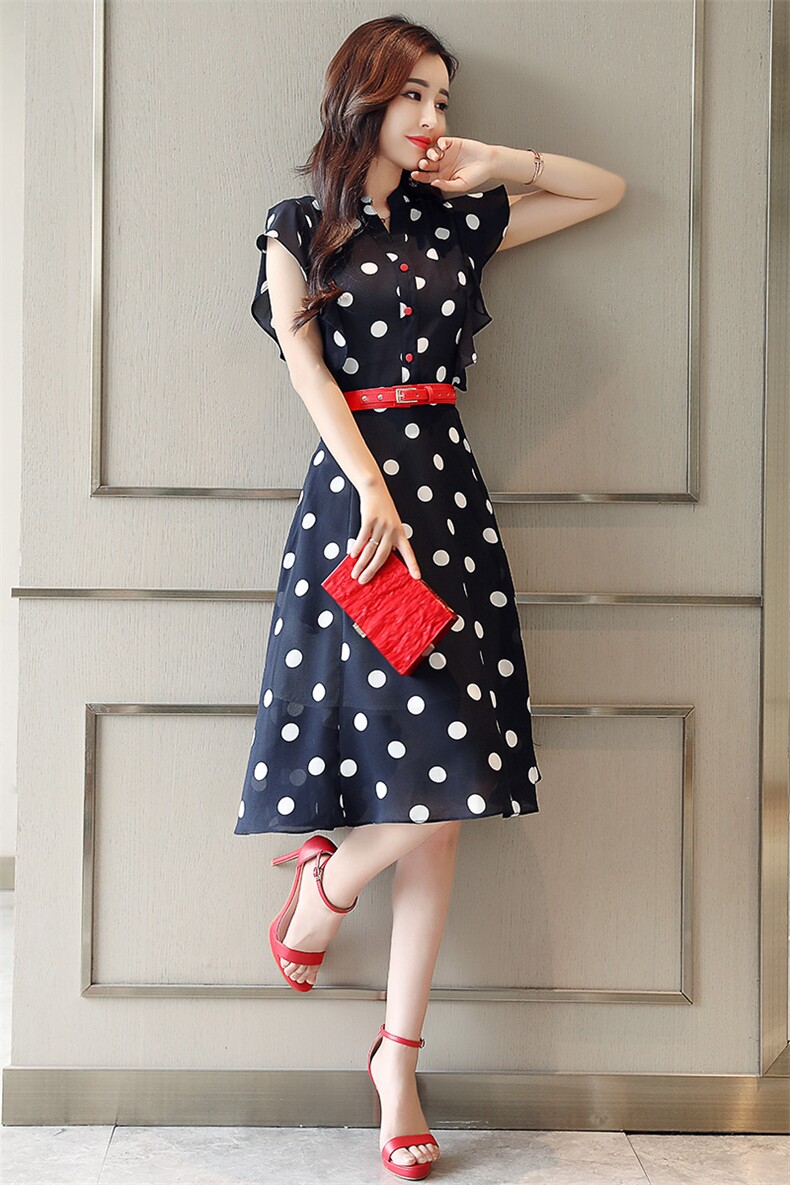 连衣裙通勤V领中腰套头2022年夏季短袖气质清新中长款搭配，女装连衣裙，火爆靓佳人