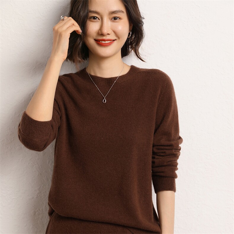 羊绒衫女时尚气质羊绒圆领内搭毛衣百搭针织打底上衣,女装羊绒衫,五色羊羊绒