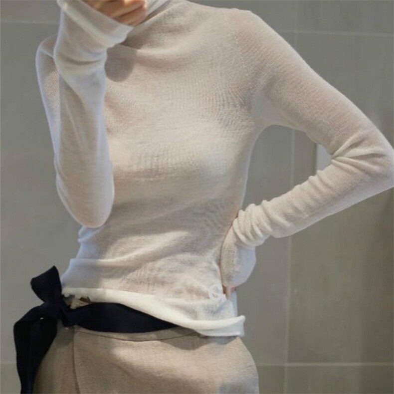 精纺羊绒衫女高领纯色薄款修身显瘦羊毛打底毛衣针织2024秋季新款图片
