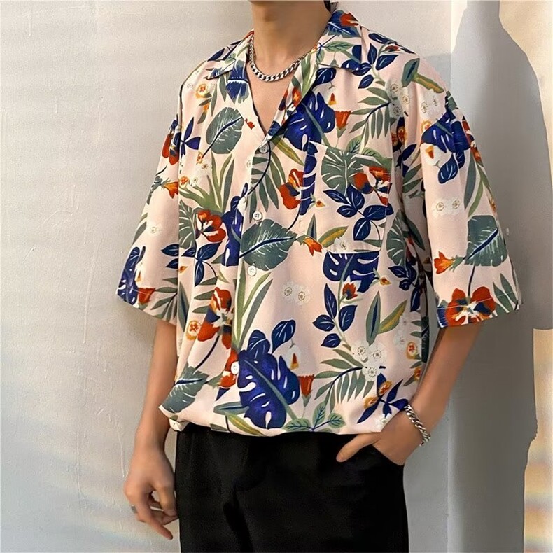 港风花衬衫男女复古痞帅宽松情侣长袖衬衣潮牌外套CS01318-P33,男装衬衫,星座308B-1