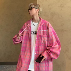 美式复古潮流格子连帽衬衫男长袖外套HC139P42，男装衬衫，星座1116-2