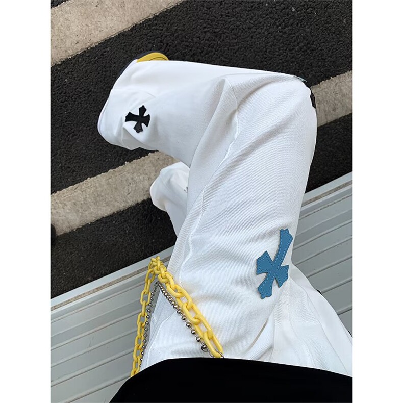 美式高街新款十字架贴布网红同款潮牌牛仔长裤宽松百搭休闲男女款，男装休闲裤，星座410-6（原星座1304-1）