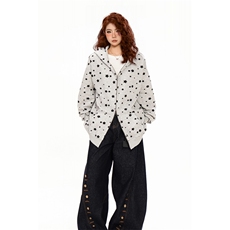 满印星星兔耳朵设计重磅全棉高品质美式高街连帽卫衣外套Y7816，女装短外套，电商A486-1