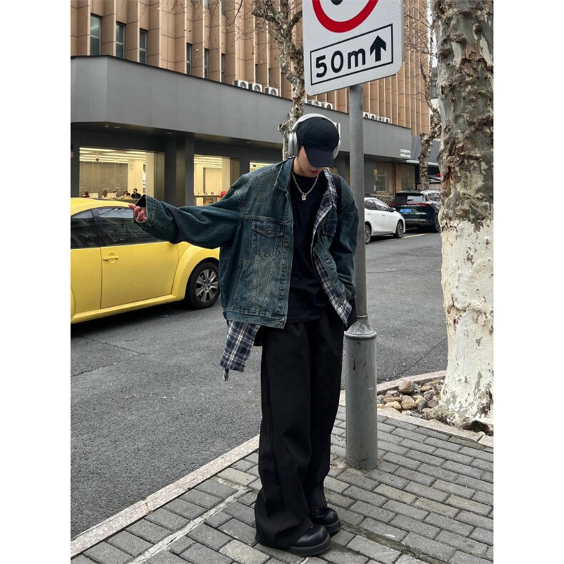 【有货】假两件牛仔外套男春秋格子衬衫拼接工装夹克JK8624CC-P85,男装夹克,星座1007（原301D）