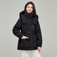 纯色白鸭绒加厚连帽派克服女秋冬韩系高级感长袖羽绒服上衣，女装羽绒服，阿舍尔精品