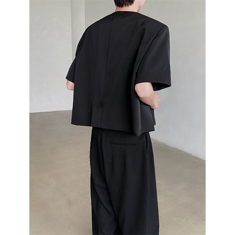 新中式短袖西装外套男夏季设计感高级感中山装垫肩西服XF510P115,男装西服,星座512-1（原513-3）