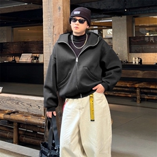 抖音得物高品质25秋冬美式高街宽松结构防风高领连帽卫衣外套W60，男装卫衣，电商A486-1