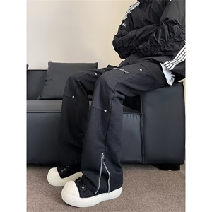 靠谱青年美式机能拉链铆钉伐木工装牛仔裤男直筒长裤B4547/P54图片