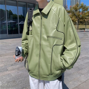 美式复古机车皮衣外套男飞行员夹克潮宽松休闲pu皮上衣HH8526 P65图片
