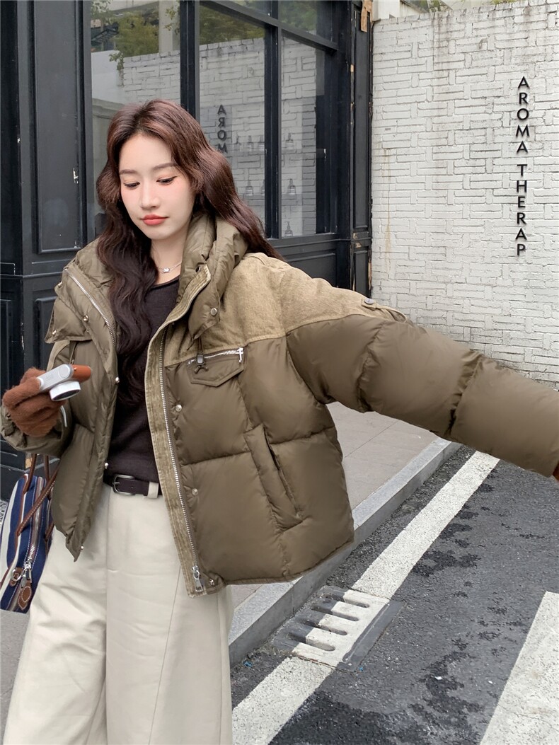 2025年冬季女保暖常规连帽不可拆中古休闲风90白鸭绒羽绒服,女装羽绒服,玖莱伊