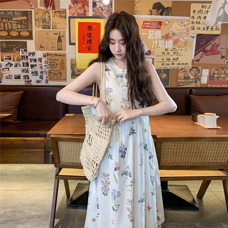 蕾丝花边碎花无袖背心连衣裙女夏2025新款显瘦绝美爆款超好看长裙,女装连衣裙,2C176