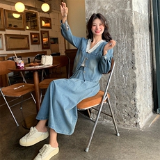 法式蕾丝花边拼接牛仔套装裙女2025春季新款气质温柔风百搭两件套，女装套装/套裙，浙宝305