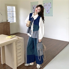 现货新款花边衬衫+马甲+阔腿裤三件套2C056-7205-P195控318，女装套装/套裙，2C056