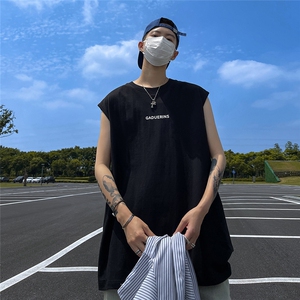 港风23新款夏季时尚百搭宽松圆领纯棉无袖短袖T恤DT65002P25控38图片