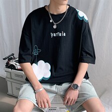 A265云朵飞机男士夏季休闲半袖短袖T恤圆领宽松港风文艺男装TEE恤，男装T恤，星座115A(原星座507）