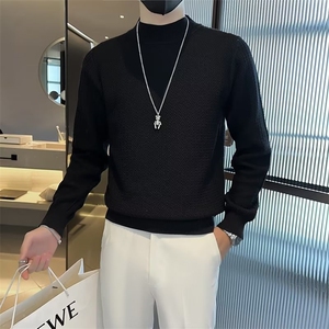 圆领毛衣男秋冬季修身软糯纯色毛线上衣服保暖打底男士针织衫M803图片