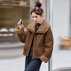 羊羔毛外套女2025冬新款小个子独特超好看短款PU皮毛一体，女装棉衣/棉服，瑶迪依秀