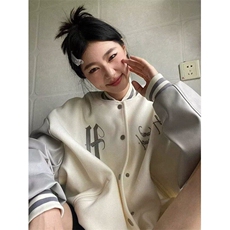 【有货】DJK39-P68美式高街重磅刺绣毛呢棒球服潮牌PU皮拼接夹克，男装夹克，星座603-2