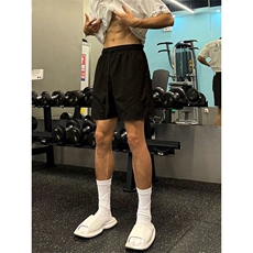 白色健身运动短裤男夏季速干抽绳松紧腰五分裤美式休闲过膝中裤子，男装牛仔裤，星座617A-1（原B318A）