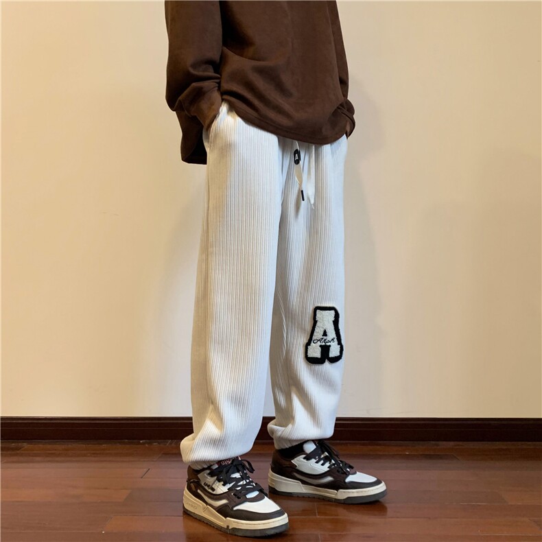 2025冬季新款雪尼尔字母刺绣保暖卫裤束脚裤A316-1-K1058P65控78,男装休闲裤,星座906（原电商a316-1）