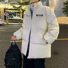 港风冬季新款棉衣男印花宽松PU皮立领面包服大码外套男MY626-P115，男装棉衣，星座505-3