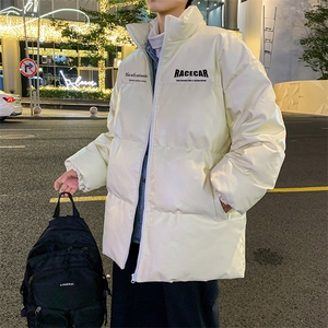 港风冬季新款棉衣男印花宽松PU皮立领面包服大码外套男MY626-P115图片