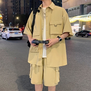 夏季套装男高品潮牌五分袖衬衫短裤大码两件套DSA157B-C77-P85图片