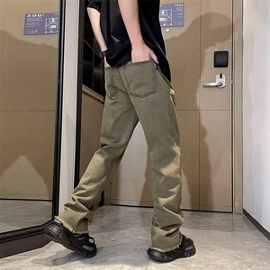 高街美式潮流百搭直筒牛仔裤复古水洗做旧毛边牛仔长裤N07-P40图片