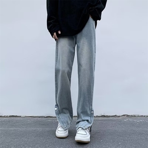 修身牛仔裤男春秋vibe美式高街ins潮牌排扣开叉直筒裤RK1253-P43图片