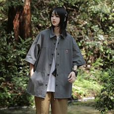 咖啡色衬衫男女短袖韩版潮流痞子帅气2024宽松ins外套CY901-P37，男装衬衫，星座412-2