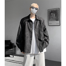 8XL-M小众解构肌理感裂纹垫肩花衬衫男高级感宽松衬衣男CS520P55，男装衬衫，电商D206-1