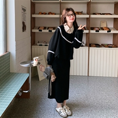 26春新款现-韩系假两件衬衫领卫衣裙套装2610-P170K278，女装套装/套裙，2B190