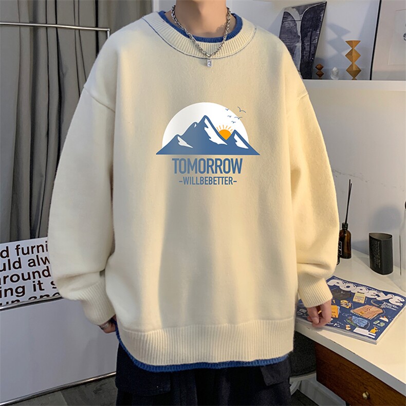 控78 假两件毛衣男大码加绒针织衫男毛线衣M80235-P55  加绒P70图片
