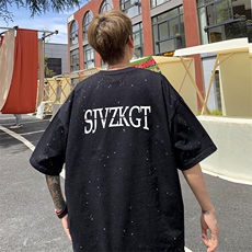 可48小时发货支持抖音得物来样二开美式满天星亮片短袖T恤MTX726，男装T恤，电商A486-1