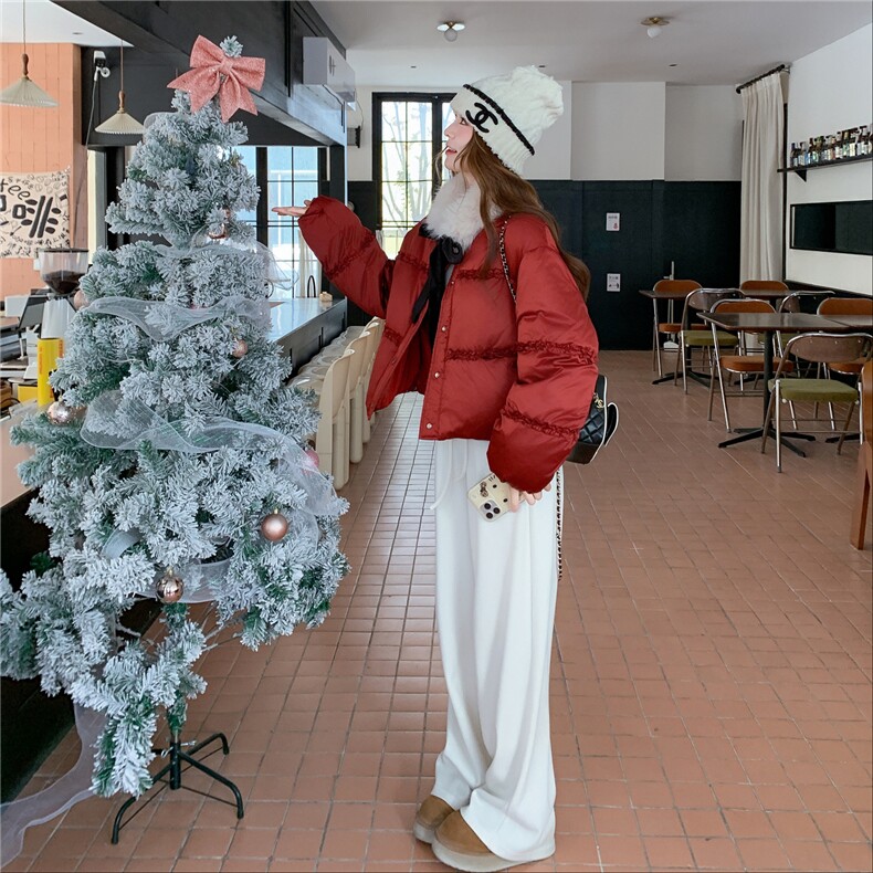 现货新款圣诞双旦新年主推款配环保毛领木耳边羽绒服,女装羽绒服,2B115
