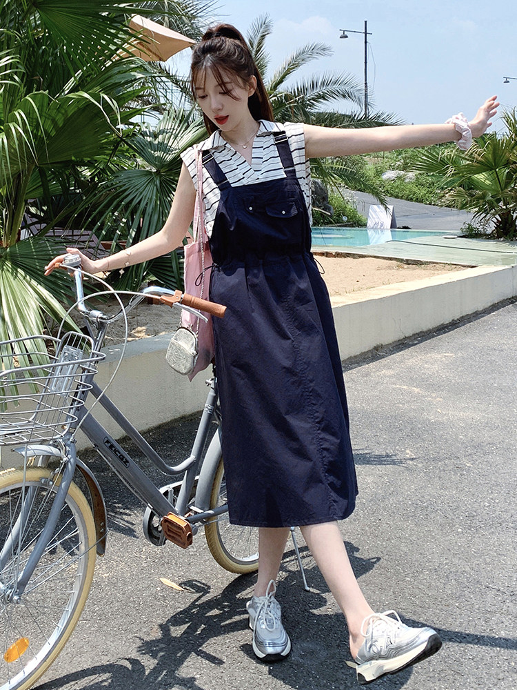 日系减龄学院风背带连衣裙女2025夏季新款韩版收腰显瘦盐系长裙子,女装连衣裙,浙宝192（原082）