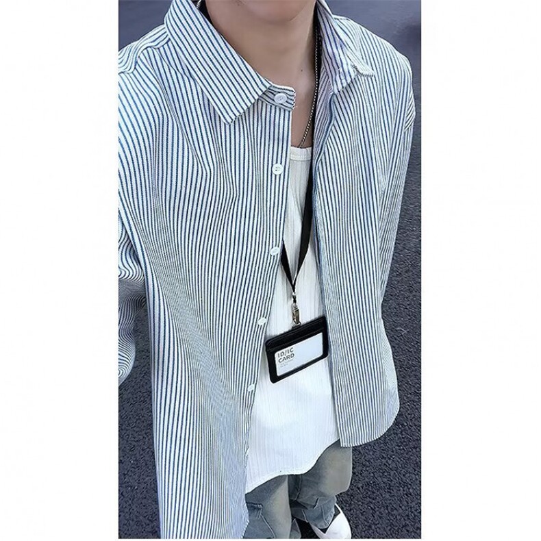 1506/QC2380/P44复古条纹长袖衬衫男干净上衣高级感痞帅衬衣外套,男装衬衫,星座1506
