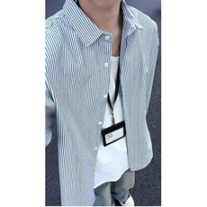 1506/QC2380/P44复古条纹长袖衬衫男干净上衣高级感痞帅衬衣外套，男装衬衫，星座1506