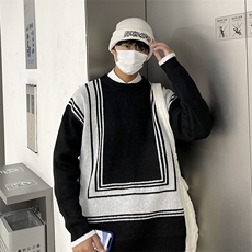 秋季加厚套头针织衫潮牌ins百搭情侣外套慵懒风撞色毛衣M854-P41，男装针织衫/毛衣，星座512-2