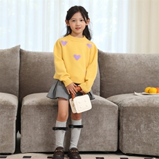 儿童羊毛衫女童秋冬款加厚保暖长袖套头毛衣洋气爱心图案针织衫，童装儿童羊毛衫，冰晶童装