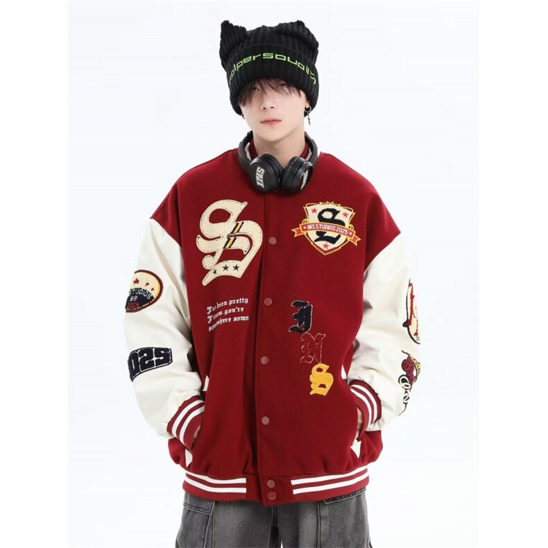 潮牌情侣美式植绒毛巾刺绣棒球服休闲夹克外套JK720-P70,男装夹克,星座308B-2