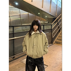 复古辑明线仿兔毛立领夹克男女冬季保暖情侣短款厚外套，男装夹克，星座506A