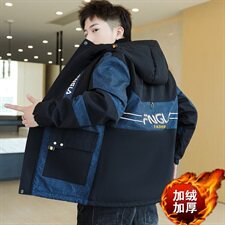 冬季牛仔棉服男模特加厚夹克风衣保暖外套工装棉衣米色866加绒，男装夹克，星座1207